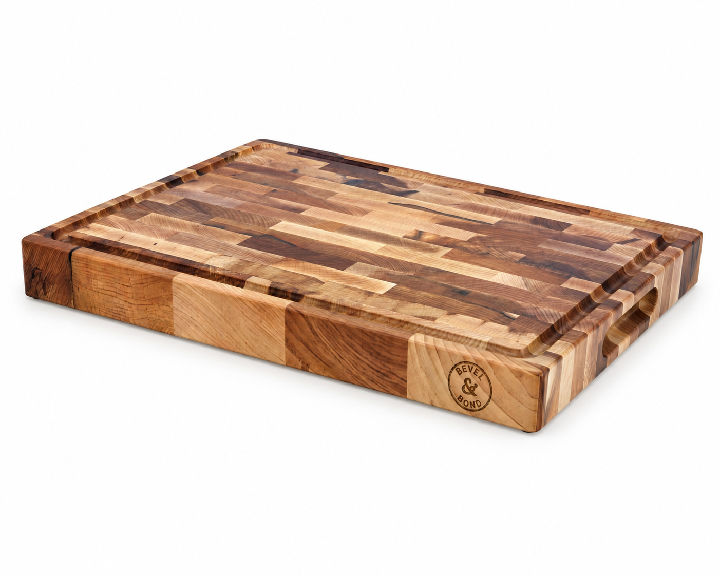 Vegetables staged on a large hardwood cutting board